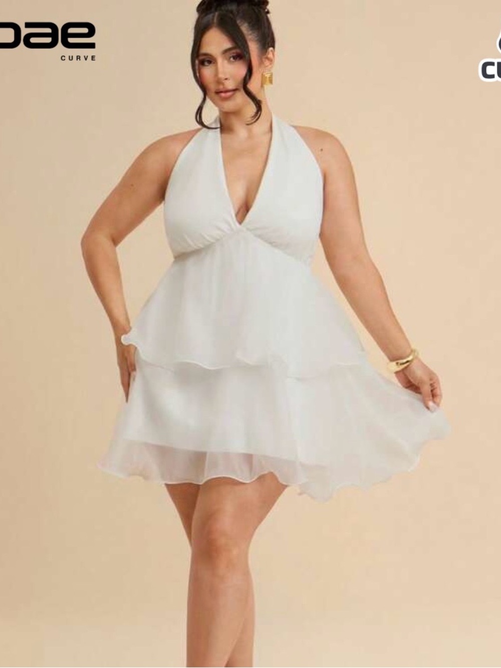 SHEIN White Halter Tiered Mini Dress
